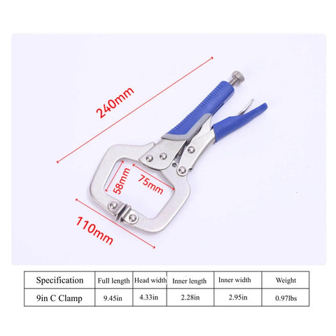 9 Inch C Clamp from Four Piece C Clamp Locking Pliers Set Includes 6.5 Inch, 9 Inch, 11 Inch And 18 Inch Heavy Duty Welding C Clamps
