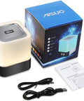 All In One Night Light Bedside Lamp With Bluetooth Speaker Digital Alarm Clock Touch Control And 48 Color RGB LED Lights Dimmable TF SD Card Music Player Warm White Glow 12 24 Hour Time Ideal Gift For Teens next to packaging and cables