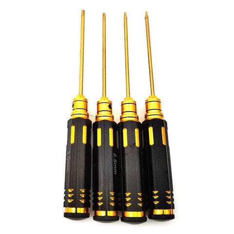Hex Driver Set Four Piece Steel Allen Keys Kit For RC Gear, 1.5 Mm, 2.0 Mm, 2.5 Mm, 3.0 Mm, Magnetic Hex Drivers With Titanium Nitride Coating