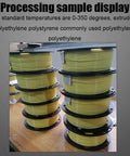 Yellow extruded plastic filament on spools, showcasing Desktop 3D Printer Filament Extruder Machine capabilities.
