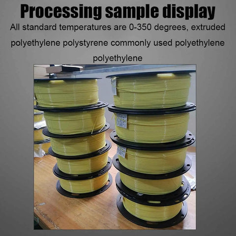 Yellow extruded plastic filament on spools, showcasing Desktop 3D Printer Filament Extruder Machine capabilities.