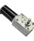 CHANCS DC motor with metal gearbox, side view; 12V, 9RPM worm gear, output shaft visible