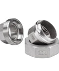 Heavy Duty SS316 Stainless Steel Spherical BSPT Socket Coupler With A Tough As Nails Hard Seal Female Female Union Connector For No Sweat Plumbing And Tight Fit Work - close-up of three union fittings.