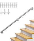 Top Shelf 6ft Wall Mounted Stair Handrail Kit Built Tough With Rust Proof 304 Stainless Steel, includes mounting hardware and installed on stairs.