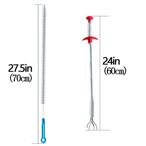 27.5-inch cleaning brush and 24-inch sewer hair catcher from 39 Inch Drain Clog Remover Kit With 20 Inch Drain Snake Hair Removers And Cleaning Brush 24 Inch Sewer Hair Catcher Six Pack Auger Cleaner Tools For Toilet Kitchen Sink And Bathroom.