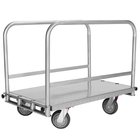 Heavy Duty Steel Platform Truck 2500 Lbs Capacity With Four Swivel Casters and triple side handrails, 24 x 36 in size.