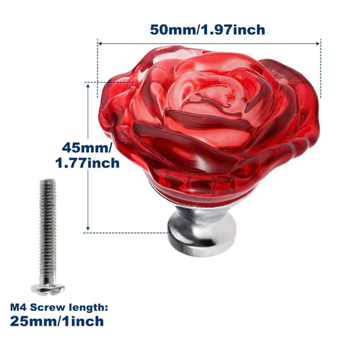 Kick Up Decor With Super Slick Red Glass Dresser Knobs And Rose Crystal Drawer Handles In This 5 Piece Set of smooth pulls with size dimensions