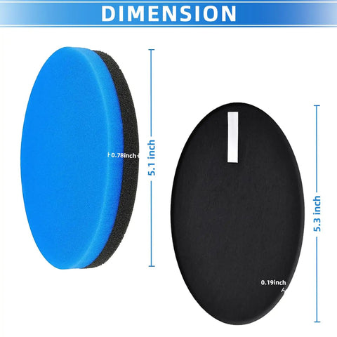 Dimension view of Scented Replacement Filter for Febreze 1214 Cleanview and PowerGlide Pet Vacuum, 5.1x5.3 inches, blue and black filters