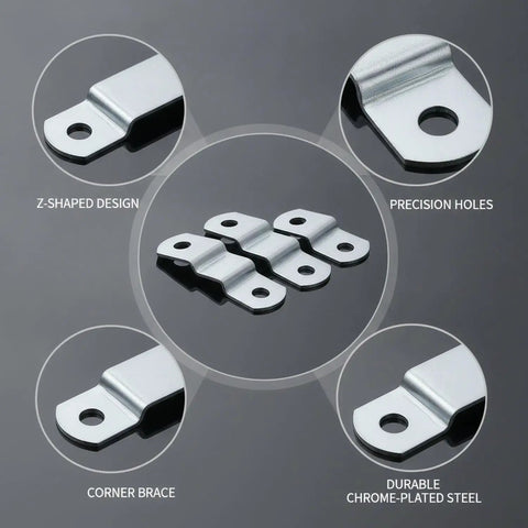 10 Pack Z Shaped Corner Braces Chrome Plated Steel Right Angle Connectors for picture frame assembly and furniture repair