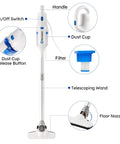 Ultra Lightweight 2-In-1 Corded Vacuum Cleaner With 14Kpa Power Suction with labeled components and blue accents
