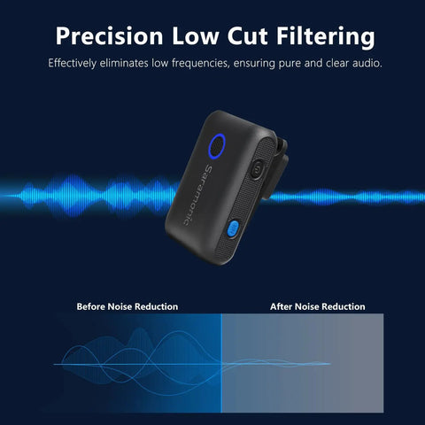 2-Person Wireless Lavalier Microphone System For iPhone, Cam, And Android with noise reduction feature