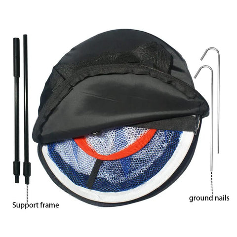 Chipping Net For Golf Practice Indoor Outdoor Pop Up Nylon Training Net With Storage Bag Folded with support frame and ground nails