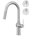 Tohlar Brushed Nickel Kitchen Faucet with Pull Down Sprayer, high-arc design, dual modes, modern look.