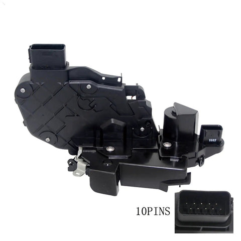 Close-up of 4 Piece Universal Door Lock Actuator Replacement Kit for Most Vehicles, showing plug-and-play design with 10 pins.