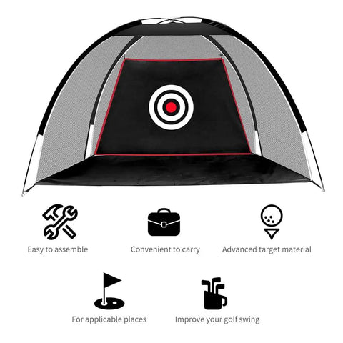 Black Backyard Golf Practice Net With Target Cloth And Carry Bag, Easy Setup Hitting Net Training Aid with large target cloth visible