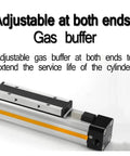 Heavy Duty Rodless Cylinder Pneumatic Actuator With Straight Up Mechanical Connection And Killer Double Acting Thrust For Super Smooth Factory Operations Setup, showcasing adjustable gas buffer at both ends.