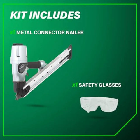 Strap-Tite Strip Nailer For Metal Connectors with safety glasses, Pro-Preferred Pneumatic Nailer, NR65AK2, 36 Degree System