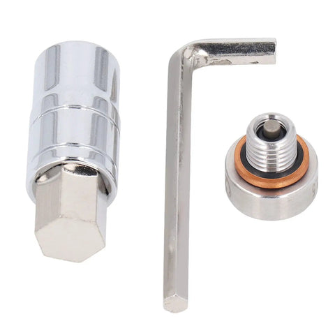 Stainless Steel Piggyback Oil Drain Plug M12x1.5 Self Tapping Repair Kit For Auto Pan Fix, with wrench and drill bit