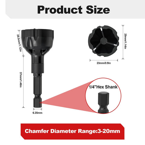 LATTHANT deburring external chamfer tool with tungsten carbide blade, 1/4in hex shank, 3-20 mm burr removal, 2-pack