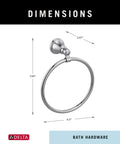 Polished Chrome Round Hand Towel Ring Wall Mount, Durable Bathroom Towel Holder For Kitchen And Bath, size dimensions shown