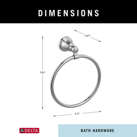 Polished Chrome Round Hand Towel Ring Wall Mount, Durable Bathroom Towel Holder For Kitchen And Bath, size dimensions shown