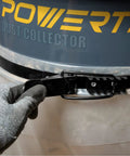 Pro Grade 19 1/8 Inch Band Clamp For Dust Collector sealing a dust bag on a collector with a gloved hand.