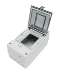 Industrial Grade IP66 Weatherproof DC Circuit Breaker Box Built Like A Tank Plastic Enclosure For Solar Battery MCCB Outdoor Electrical Junction Box with lid open.