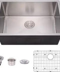 Undermount 26 Inch Stainless Steel Kitchen Sink, 16 Gauge Single Bowl, Bar Sink With Strainer And Bottom Grid, Easy Clean 10mm Radius Corners