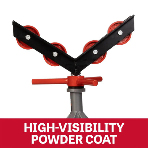 Rock Solid Heavy Duty Pipe Jack Stand With Smooth Rolling Pvc Casters And Beefy Steel Rollers For Haulin Giant Pipe Up To 36 Inches Wide While Nailing 2500 Lb Loads On Any Garage Floor