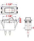 Technical drawing of Mini Snap In Rocker Switch 15A 125V On Off Replacement For Cabinet Lighting And Household Fixtures, dimensions labeled.