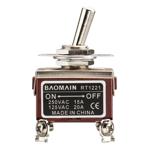 1 Pack Toggle Switch RT1221 DPST 4 Pin On Off 15A At 250V AC And 20A At 125V AC 12 Millimeter Mounting Hole Screw Terminal, metal lever