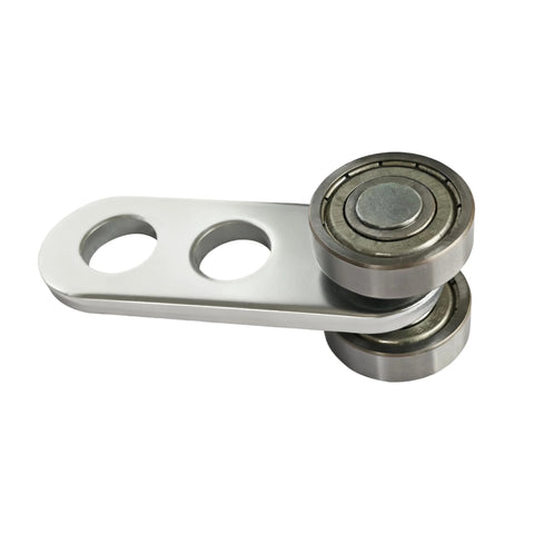 Two Wheel Silent Trolley Assembly Rollers for 1-5-8 Inch Wide and Taller Strut Channel with galvanized steel bearings.