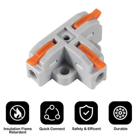 10 Pack T Shape Lever Nut Wire Connector Set For Quick 3 Way Splitter 28-12 AWG Solid And Stranded Wire Flame Retardant Insulating