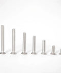 Real Deal M3x8 Phillips Flat Countersunk Stainless Steel Machine Screws Rust Resistant 304 Full Thread Fasteners displayed in various lengths.