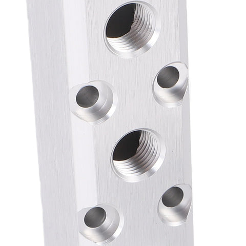 Built To Last Aluminum Air Manifold for Shop Use showing 3 Way 5 Port Pneumatic Block Splitter with NPT threads