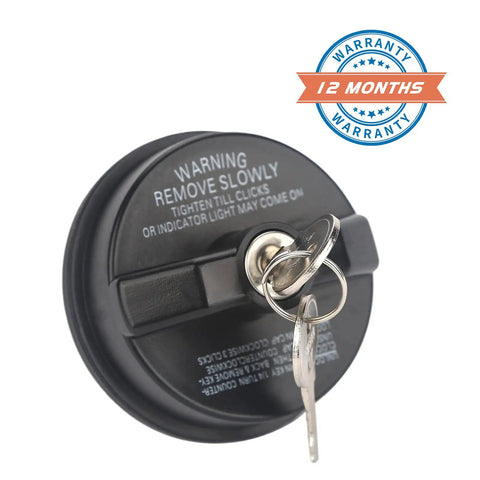 Locking Gas Cap With Two Keys Replacement Part For Chevy Honda Nissan Acura Mazda Cadillac GMC And More Compatible With 4Runner FJ Cruiser Silverado Camaro And Other Models 10504 77300-47020 shown with warranty badge