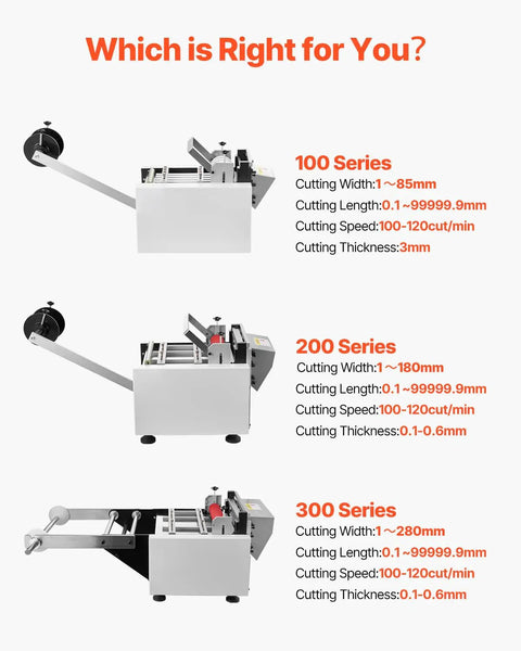 Diagram showing 100, 200, 300 series of Auto Heat Shrink Tube Cutter For Fast Precise Cuts On Heat Shrink Tubes Fiberglass