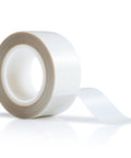 Silky Smooth Low Friction Drawer Glide Tape 1 Inch By 33 Feet Self Adhesive Cabinet Slide Protector For Furniture Wood Metal Anti Scratch White roll with a strip partially unrolled.