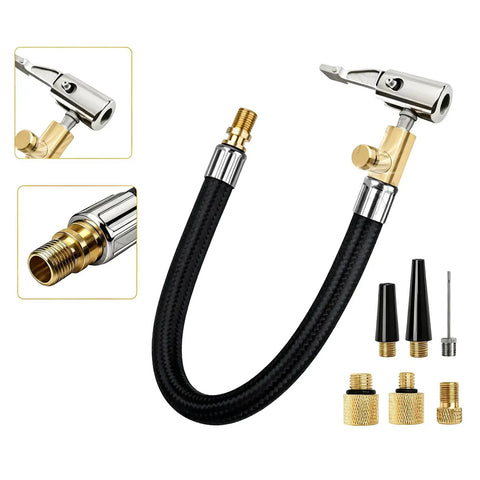 Sick Car Tire Inflator Hose Pump Adapter With Brass Universal External Threads Fits Bikes Electric Rides And Cars Durable Reinforced Rubber Braided Featuring Twist Lock Chuck Design Keeps Air Pressure Locked In Solid Build No Hassle black braided hose with brass fittings