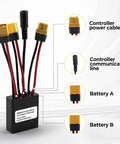 Dual Battery Parallel Module For E Bikes With 20V To 72V Input And Output, 40A Max, XT60H M Plug, labeled wiring diagram