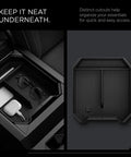Center Console Organizer Tray For Tesla Cybertruck Accessories With Intelligrip Padding, Carbon Fiber Accent, And Cable Management inside car.