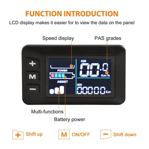 Color LCD E Bike Display Screen With 5 Pin Connector Cable For 24V 36V 48V E Bikes Plug And Play No 2 Protocol Compatible Durable ABS Housing Color Screen Durable ABS Case Easy Mounting Bright Color Display For Clear Readouts On The Go