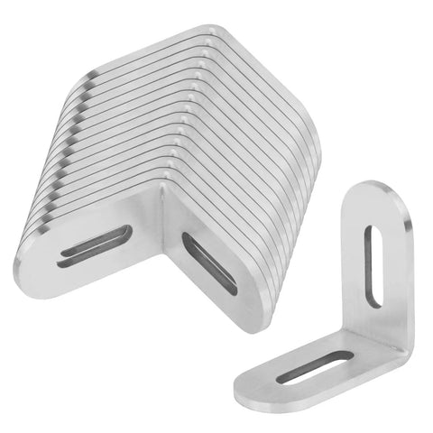 Stack of Two By Two By Fifteen Sixteenths Inch Stainless Steel Slotted L Angle Bracket Corner Brace For Wood Furniture One Eighth Inch Thick