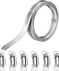 Premium 304 Stainless Steel Hose Clamps Kit Featuring Adjustable Worm Gear Band Design For Ducts And Hoses With Rigid Core Construction That Wraps Securely To Lock In A Tight Even Grip Resisting Stretching And Deformation For Heavy Duty Automotive And, 34-foot band and 6 clamps