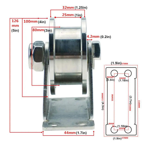 Heavy Duty 4 Inch Roller Wheel Crafted From Premium 304 Stainless Steel For Seamless Sliding Gate And Door Tracks. Dimensions shown.
