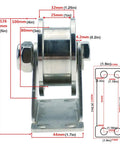 Heavy Duty 304 Stainless Steel Track Pulley With Double Bearing For Sliding Doors And Wire Rope Rails Built Tough 4 Inch close-up with measurements.