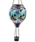Hot Air Balloon Solar Lantern With Flickering Flame, Glass Hanging Garden Lights, butterfly pattern, 18 inch tall