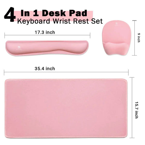 4-In-1 Memory Foam Keyboard Wrist Rest And Large Mouse Pad Desk Mat Set Pink Ergonomic Cozy Hand Cushion For Home Office And Gaming Game-Ready Desk Pad With Keyboard And Mouse Support