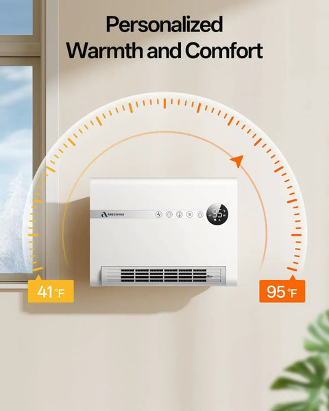 Wall Mounted Space Heater For Bedroom Or Office, 1500W PTC Fast Heating, adjustable thermostat near window