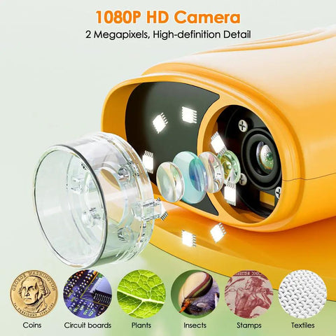2.0 Inch Screen Kids Microscope With 1000X Digital Magnification, Super Portable Pocket Handheld Microscope For Kids, Kid Friendly Educational Science Toy Gift For Boys And Girls Ages 4 To 12, Great For Home School And Fun Experiments. 1080P HD camera lens close-up
